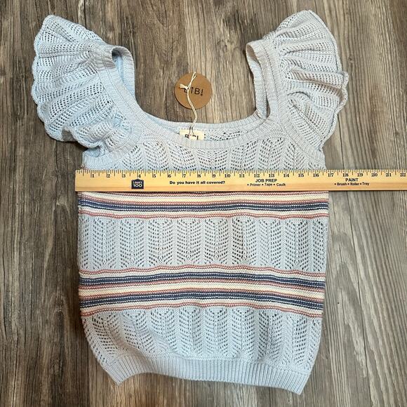NWT BiBi Stripped Knit Too Flutter Sleeves baby Blue Women’s XL‎ - Picture 8 of 8